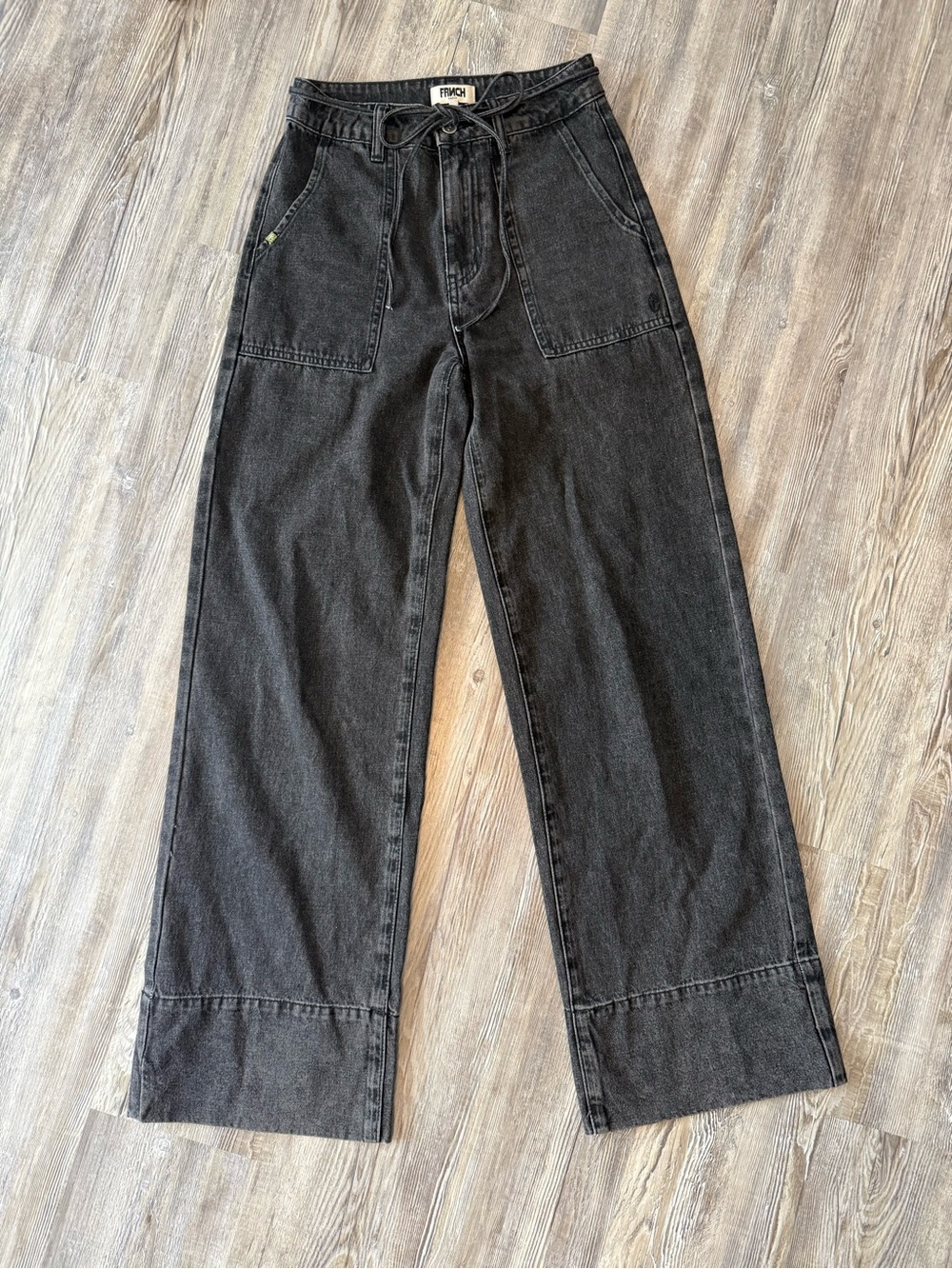 FRNCH Black Wide Leg Carpenter Jeans With Tie Belt Size 25